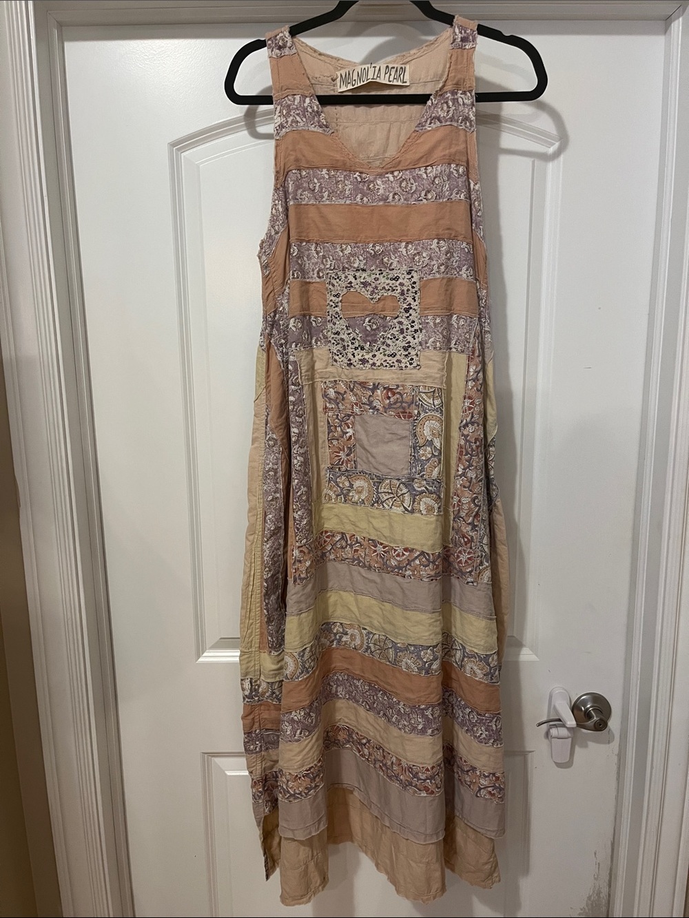 Magnolia Pearl Peach, Cream & Beige Patchwork Maxi Dress NWT - Picture 2 of 8